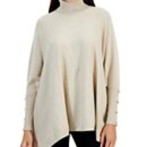 JM Collection Poncho Style Turtleneck Sweater- Large- Heather Beige
